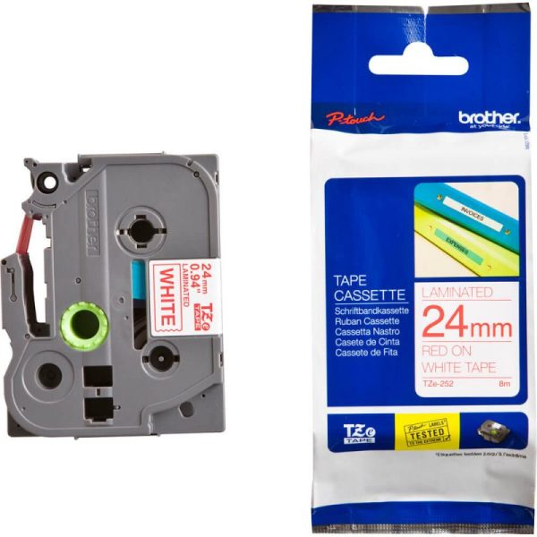 Brother-TZe-252-Label-Tape-Original.jpg Brother TZe-252 Labelling Tape Cassette – Red on White, 24mm wide - Image 1