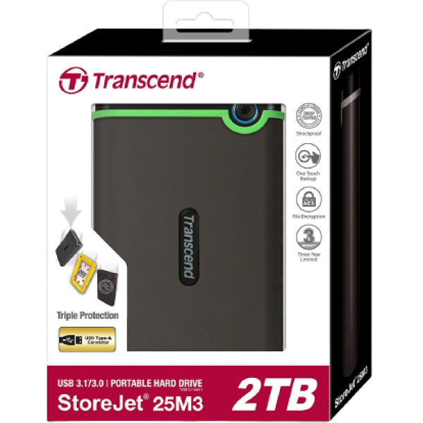 Transcend 2TB External Hard Drive USB 3.1 Gen 1 StoreJet 25M3S - Image 1