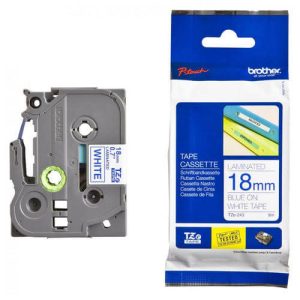 Brother TZe-243 Labelling Tape Cassette – Blue on White, 18mm wide