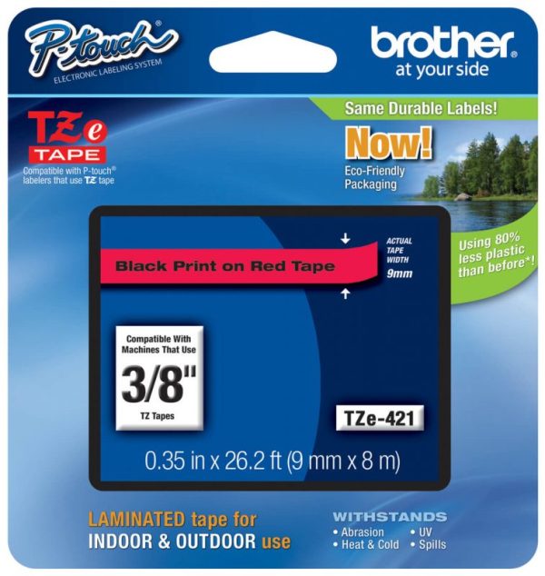 Brother TZe-421 Labelling Tape Cassette – Black on Red, 9mm wide - Image 1