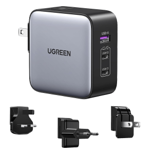UGREEN 65W 3-Port GaN Fast Charger with Interchangeable UK/US/EU Plugs – UG-90409
