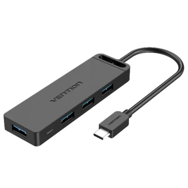 Vention Type-C to 4-Port USB 3.0 Hub with Power Supply Black 0.5M - Image 1