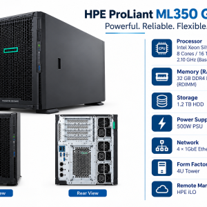 HP ML 350 G10 INTEL XEON4208 8 CORE 2.10 GHZ 32GB RAM/1.2 TB HDD, 500W PSU(brand new)